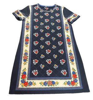 Tory Burch Women’s S Floral Pima Cotton T-Shirt Dress Navy Blue Scarf Print
